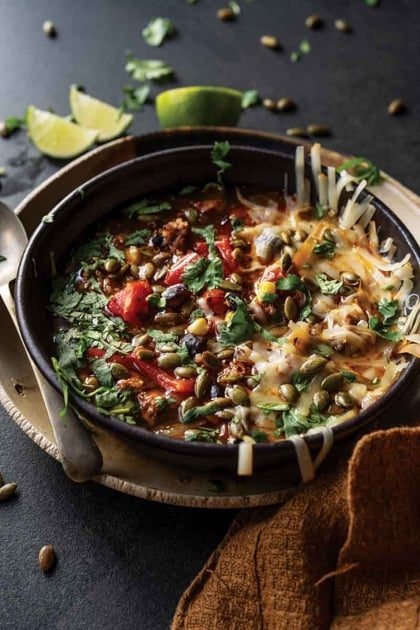 Warm Up with Blistered Vegetable Quinoa Sausage Soup