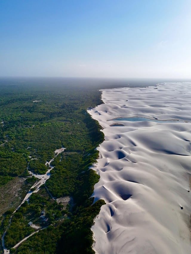 The Stunning Contrast of Lençóis Maranhenses' Landscapes - The Sharp Dividing Line Between A Lush Forest And The White Sand Dunes Of Lençóis Maranhenses, Brazil.